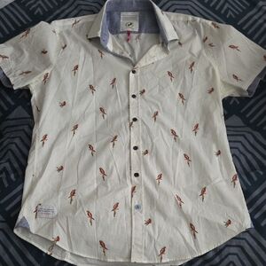 Men's Cream Parrot Print Casual Shirt